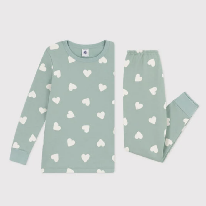 Junior Pyjama - Sage Hearts - Petit Bateau Junior Pyjama - Sage Hearts - Petit Bateau