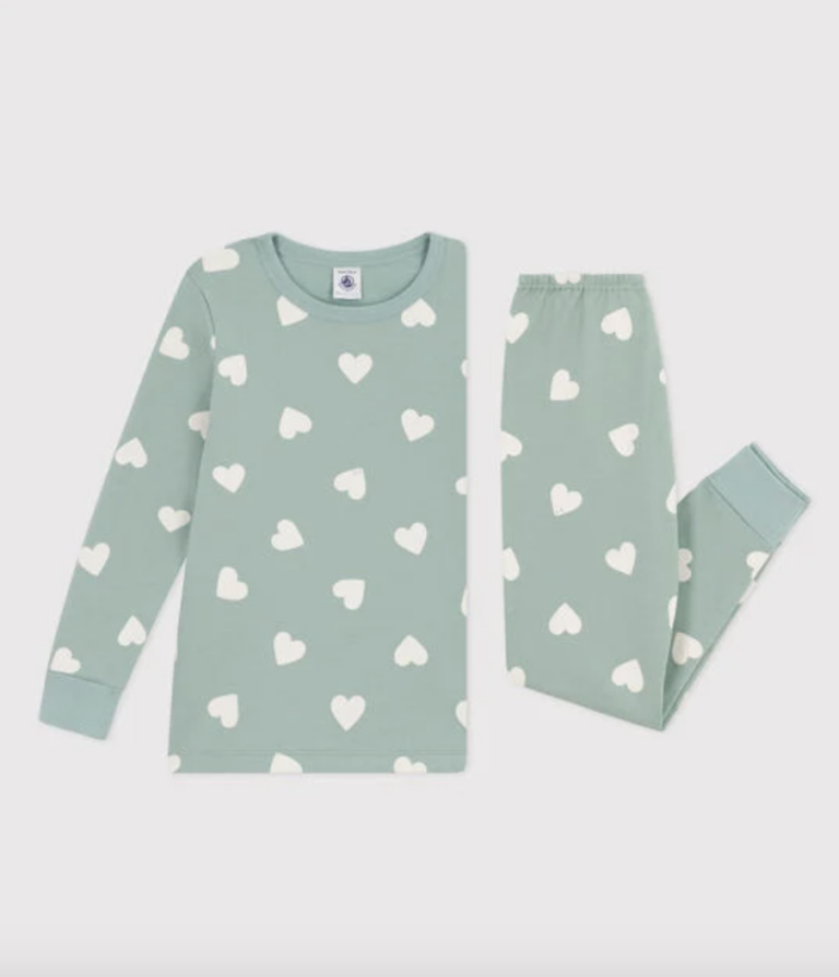 Junior Pyjama - Sage Hearts - Petit Bateau Junior Pyjama - Sage Hearts - Petit Bateau
