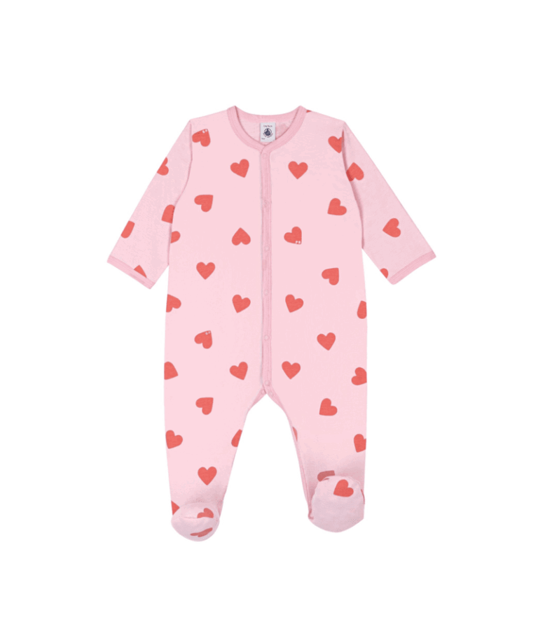 Katoenen Babypyjama - Hartjesprint roze - Petit Bateau