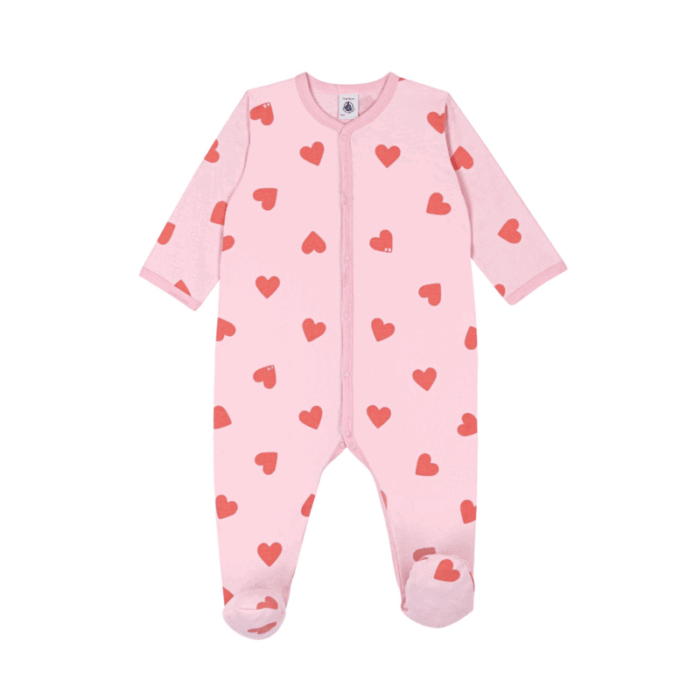 Katoenen Babypyjama - Hartjesprint roze - Petit Bateau Katoenen Babypyjama - Hartjesprint roze - Petit Bateau