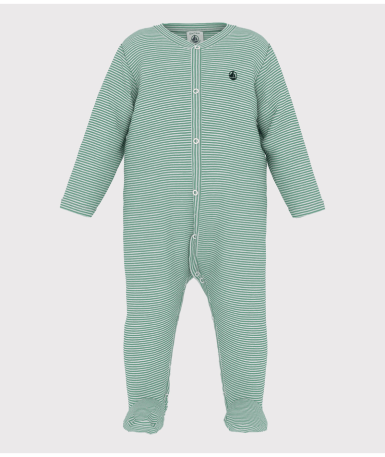 Katoenen Babypyjama Met Streepjes - Groen - Petit Bateau