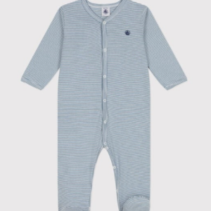 Katoenen Babypyjama Streepjes - Blauw - Petit Bateau