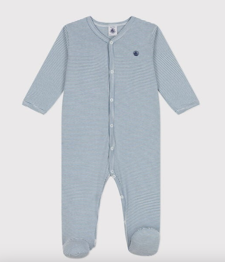 Katoenen Babypyjama Streepjes - Blauw - Petit Bateau