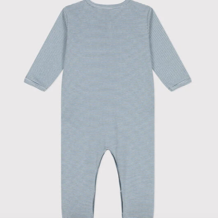 Katoenen Babypyjama Streepjes - Blauw - Petit Bateau