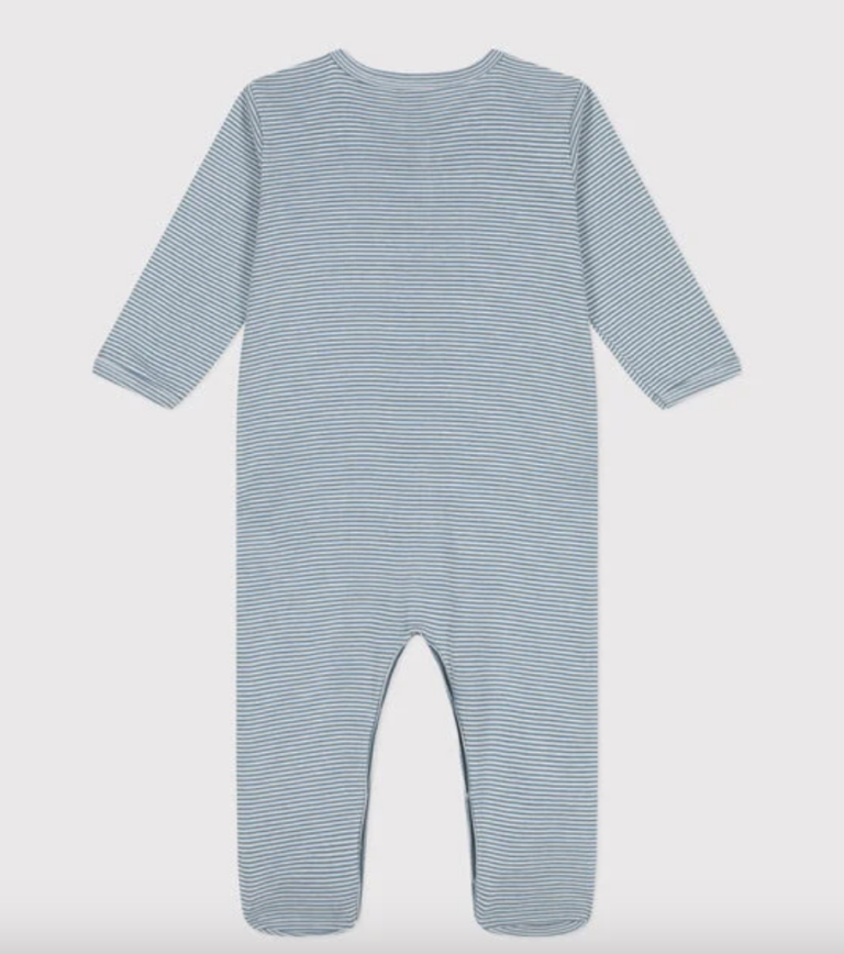 Katoenen Babypyjama Streepjes - Blauw - Petit Bateau Katoenen Babypyjama Streepjes - Blauw - Petit Bateau
