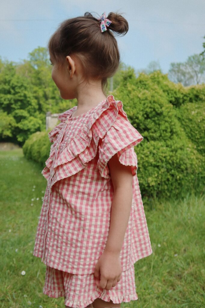 Kim Frill Ss Shirt Gots - Flamingo Plume Check - Konges Slojd