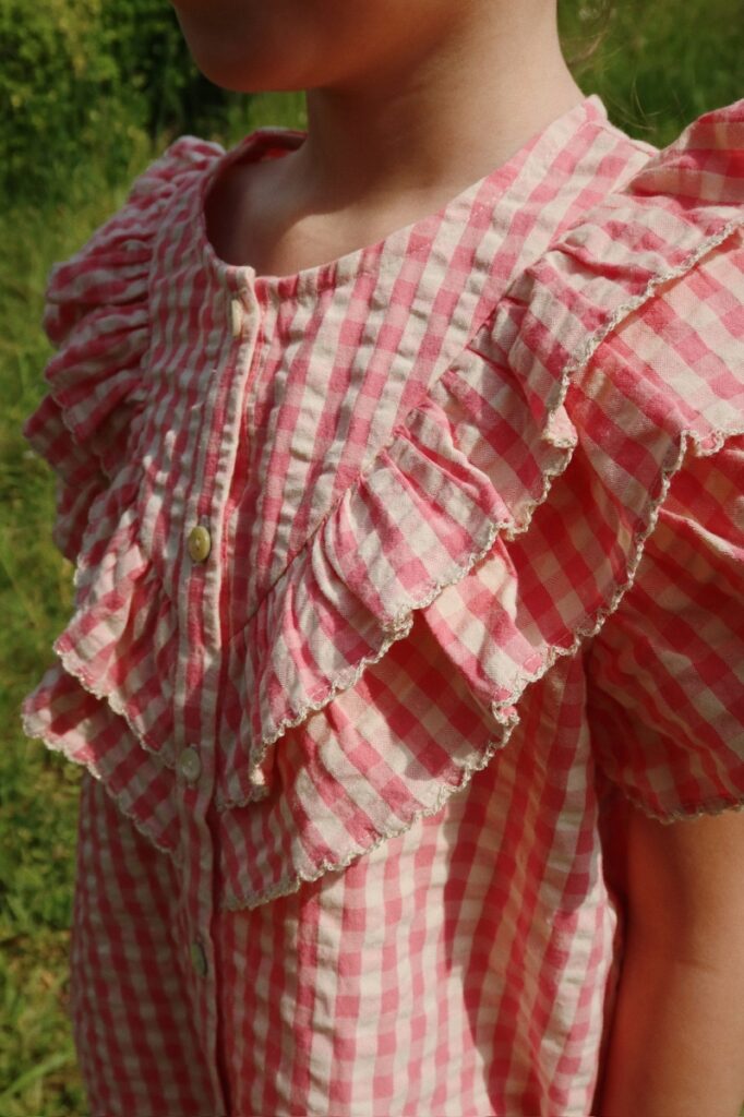 Kim Frill Ss Shirt Gots - Flamingo Plume Check - Konges Slojd