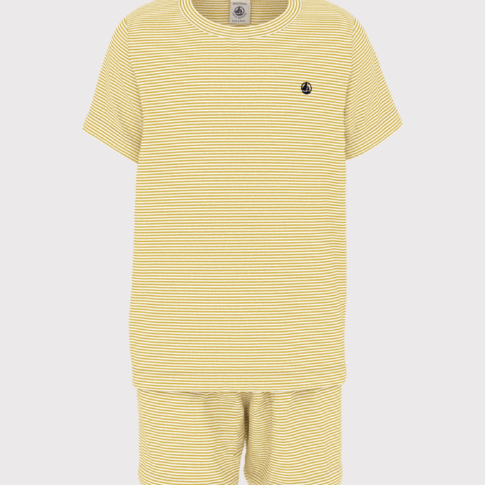 Korte Katoenen Pyjama - Gestreept Geel - Petit Bateau Korte Katoenen Pyjama - Gestreept Geel - Petit Bateau