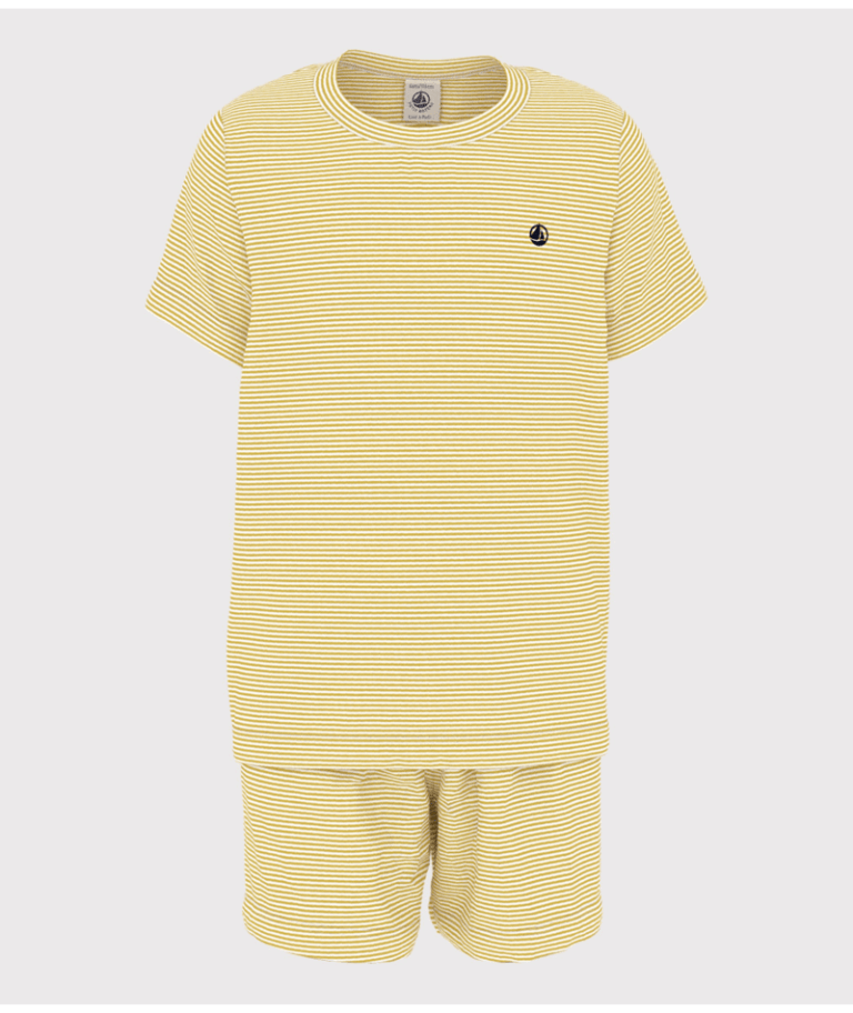 Korte Katoenen Pyjama - Gestreept Geel - Petit Bateau