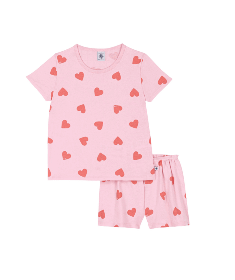 Korte Katoenen Pyjama uit 2 stuks - Hartjesprint - Petit Bateau Korte Katoenen Pyjama uit 2 stuks - Hartjesprint - Petit Bateau