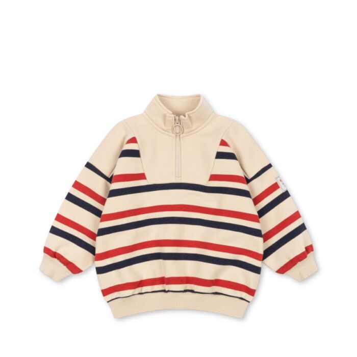 Lou Half Zip Sweat - Tangerine Stripe - Konges Slojd Lou Half Zip Sweat - Tangerine Stripe - Konges Slojd
