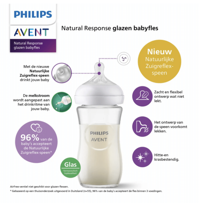 Natural 3.0 Glazen Zuigfles 240 ml - Avent