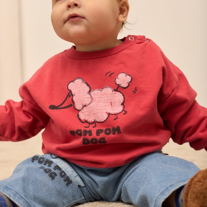 Pom pom dog baby sweatshirt - Red - Weekend House Kids Pom pom dog baby sweatshirt - Red - Weekend House Kids