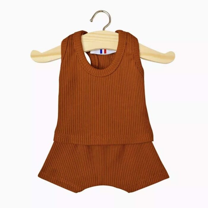 Poppenkleertjes - Geribbelde set met boxershort - Cognac - Minikane