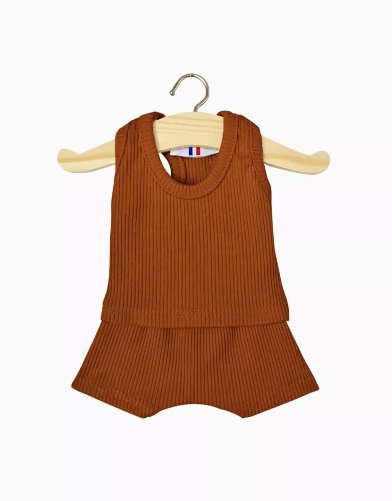 Poppenkleertjes - Geribbelde set met boxershort - Cognac - Minikane