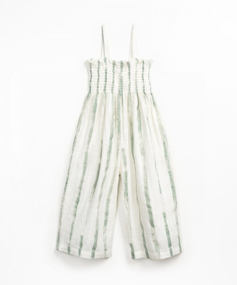 Printed Woven Jumpsuit - Green Stripes - Play Up Printed Woven Jumpsuit - Green Stripes - Play Up
