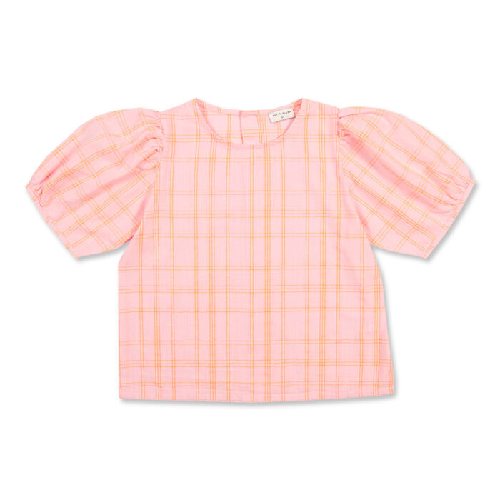Puff Sleeve Blouse - Pink / Neon Orange - Petit Blush Puff Sleeve Blouse - Pink / Neon Orange - Petit Blush