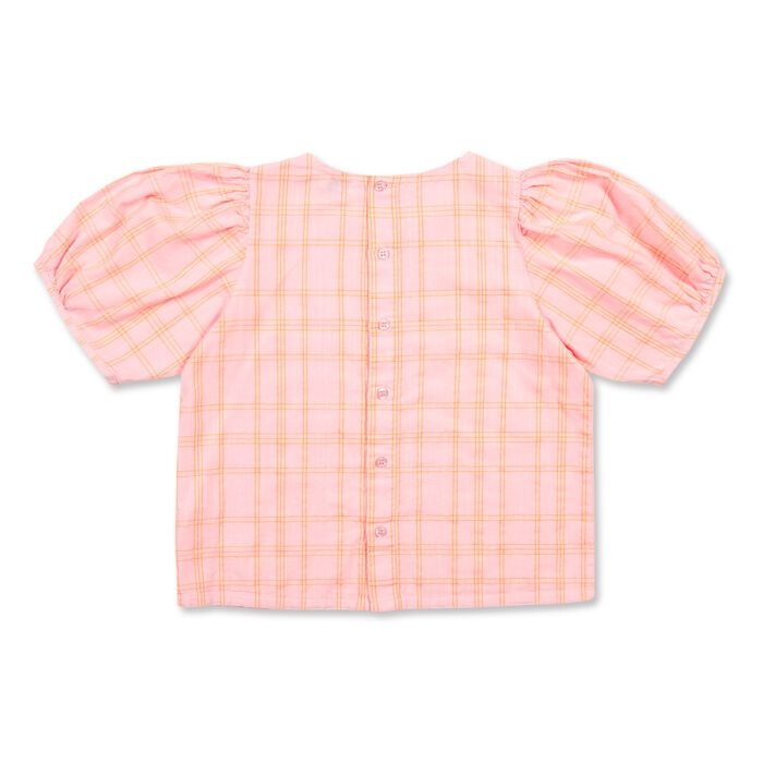 Puff Sleeve Blouse - Pink / Neon Orange - Petit Blush Puff Sleeve Blouse - Pink / Neon Orange - Petit Blush