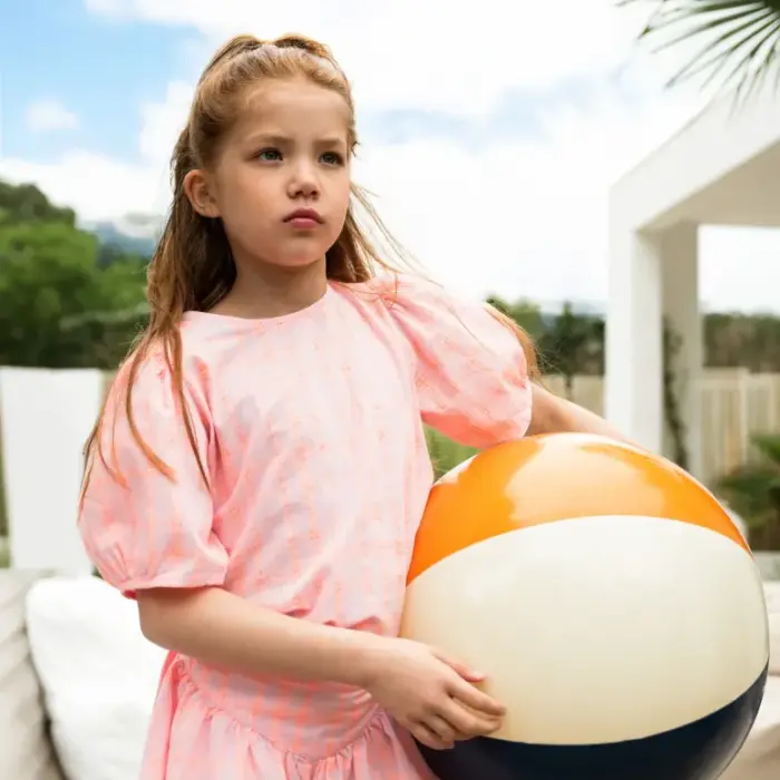 Puff Sleeve Blouse - Pink / Neon Orange - Petit Blush Puff Sleeve Blouse - Pink / Neon Orange - Petit Blush