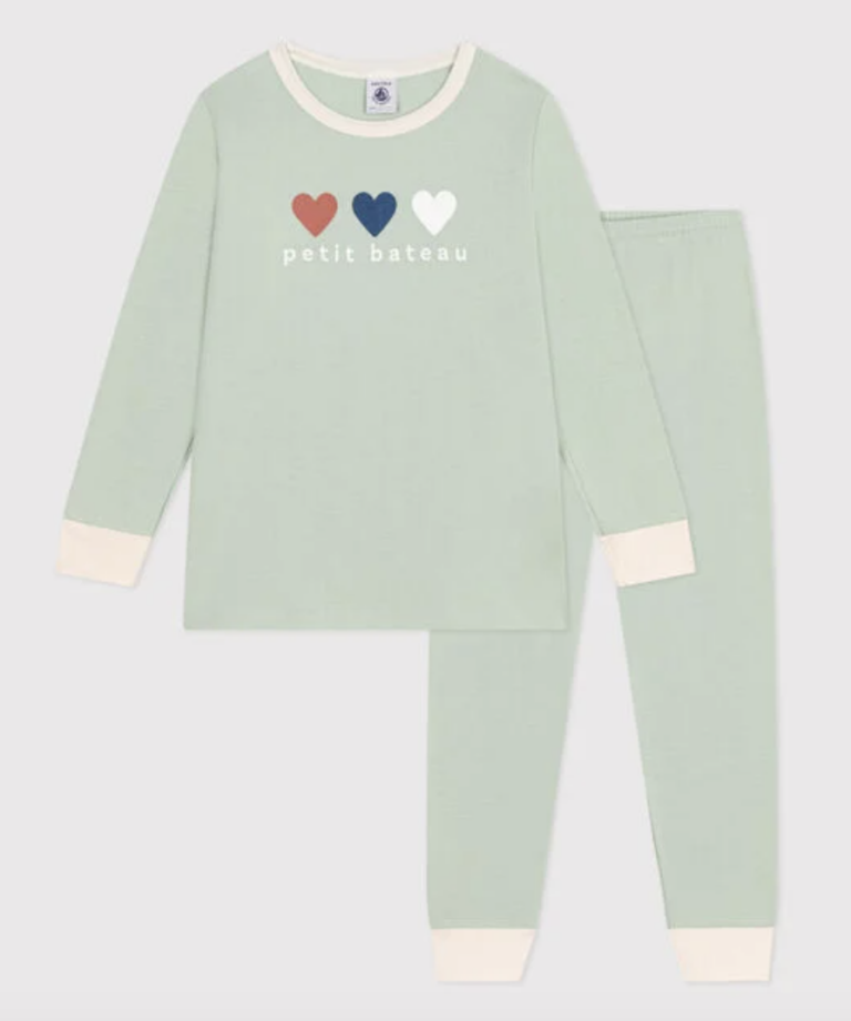 Pyjama uit 2 stuks - Hartjes Groen - Petit Bateau Pyjama uit 2 stuks - Hartjes Groen - Petit Bateau