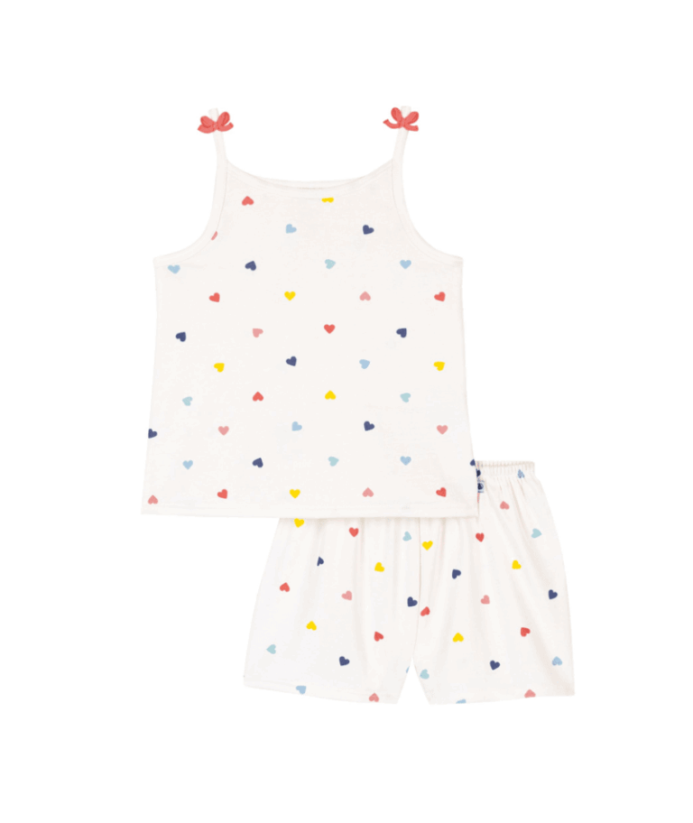 Pyjama uit 2 stuks met bandjes - Hartjesprint - Petit Bateau