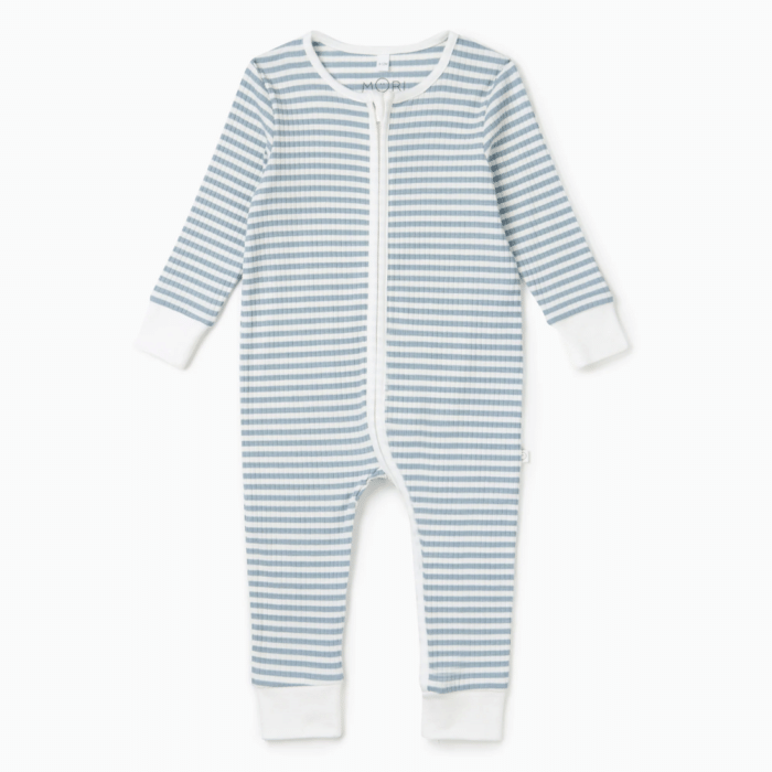Rib Zip-Up Pyjama - Sea Stripe - Mori Rib Zip-Up Pyjama - Sea Stripe - Mori