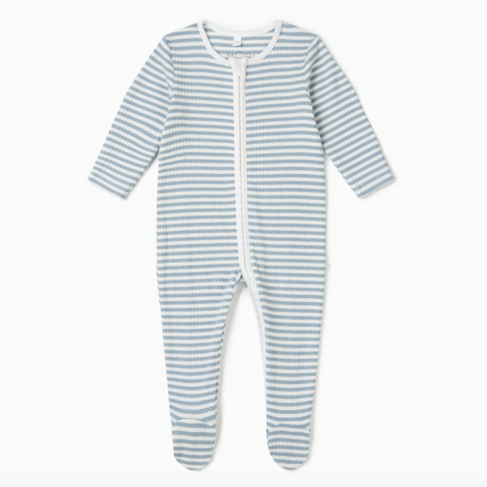 Rib Zip-Up Pyjama - Sea Stripe - Mori Rib Zip-Up Pyjama - Sea Stripe - Mori