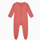Ribbed Two Way Zip Up Sleepsuit - Coral - Mori
