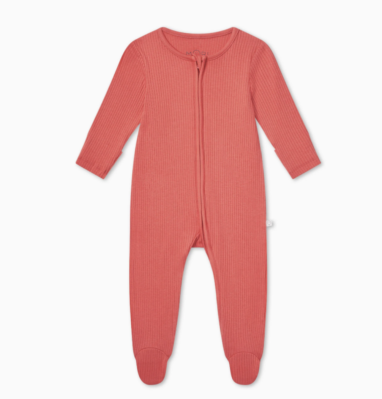 Ribbed Two Way Zip Up Sleepsuit - Coral - Mori