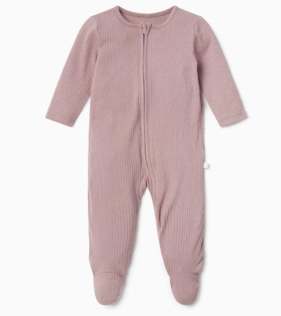 Ribbed Two Way Zip Up Sleepsuit - Rose - Mori