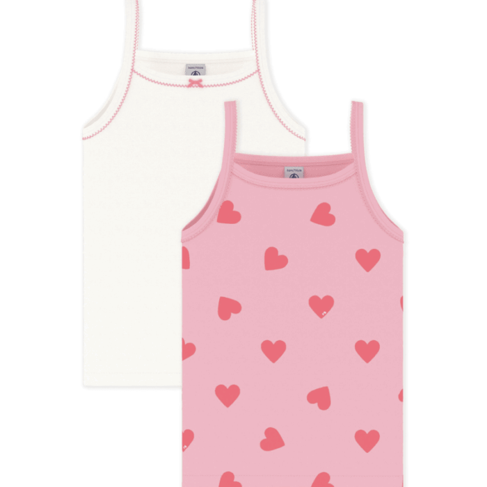 Set van 2 katoenen kinderhemdjes - Hartjesprint - Petit Bateau