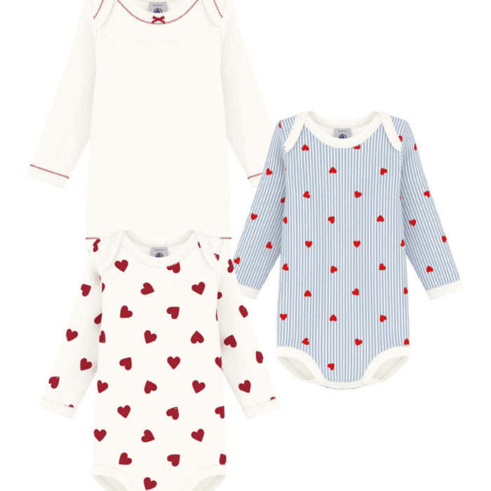 Set van 3 Body’s - Hearts/Blue Stripes - Petit Bateau