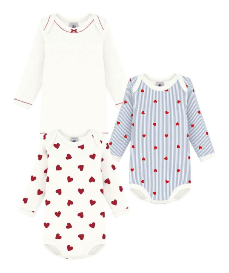 Set van 3 Body’s - Hearts/Blue Stripes - Petit Bateau