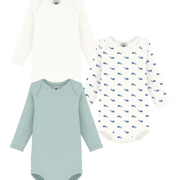 Set van 3 Body’s - Whale/Mint - Petit Bateau