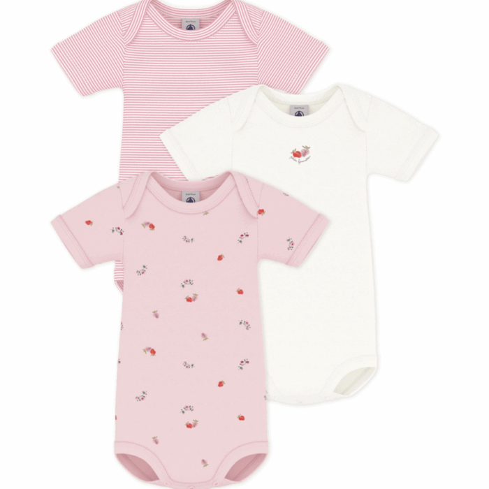 Set van 3 katoenen body’s Korte Mouwen - Bloemenprint - Petit Bateau Set van 3 katoenen body’s Korte Mouwen - Bloemenprint - Petit Bateau