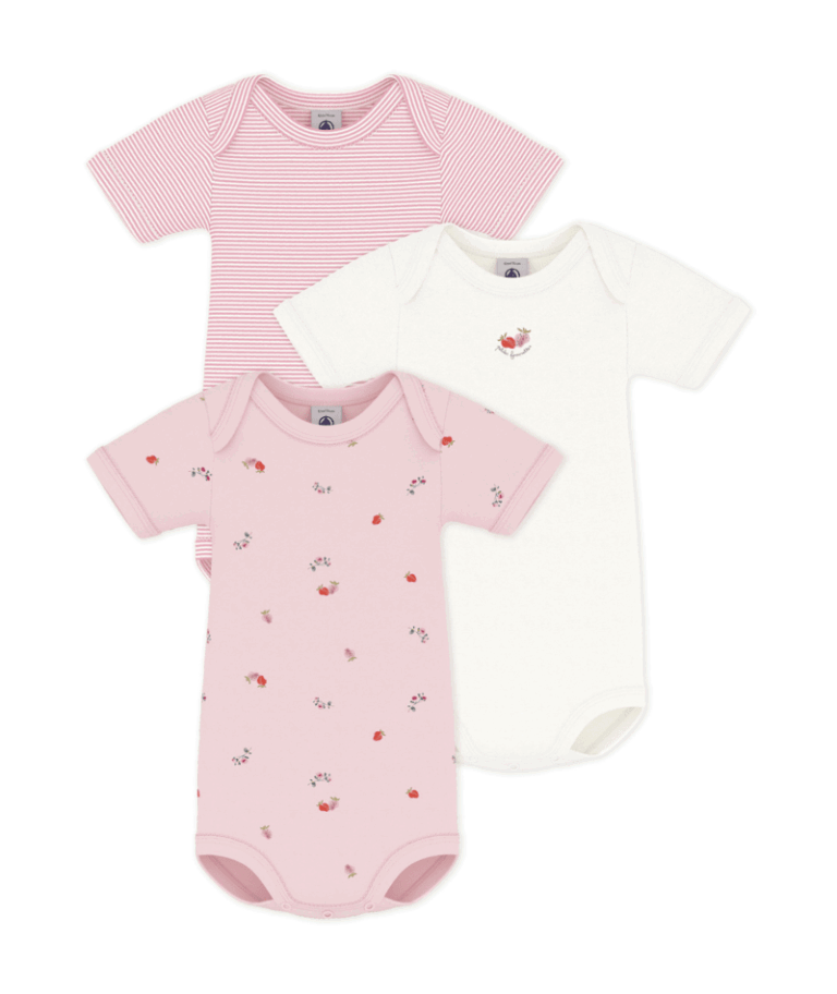 Set van 3 katoenen body’s Korte Mouwen - Bloemenprint - Petit Bateau