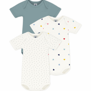 Set van 3 katoenen body’s Korte Mouwen - Hartjesprint - Petit Bateau