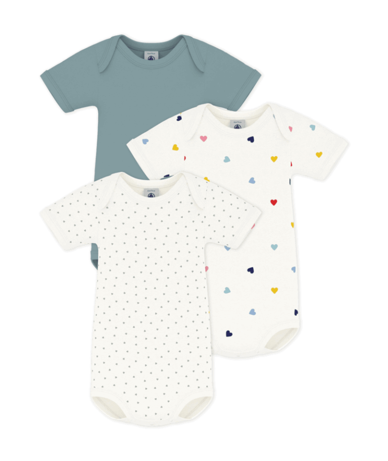 Set van 3 katoenen body’s Korte Mouwen - Hartjesprint - Petit Bateau