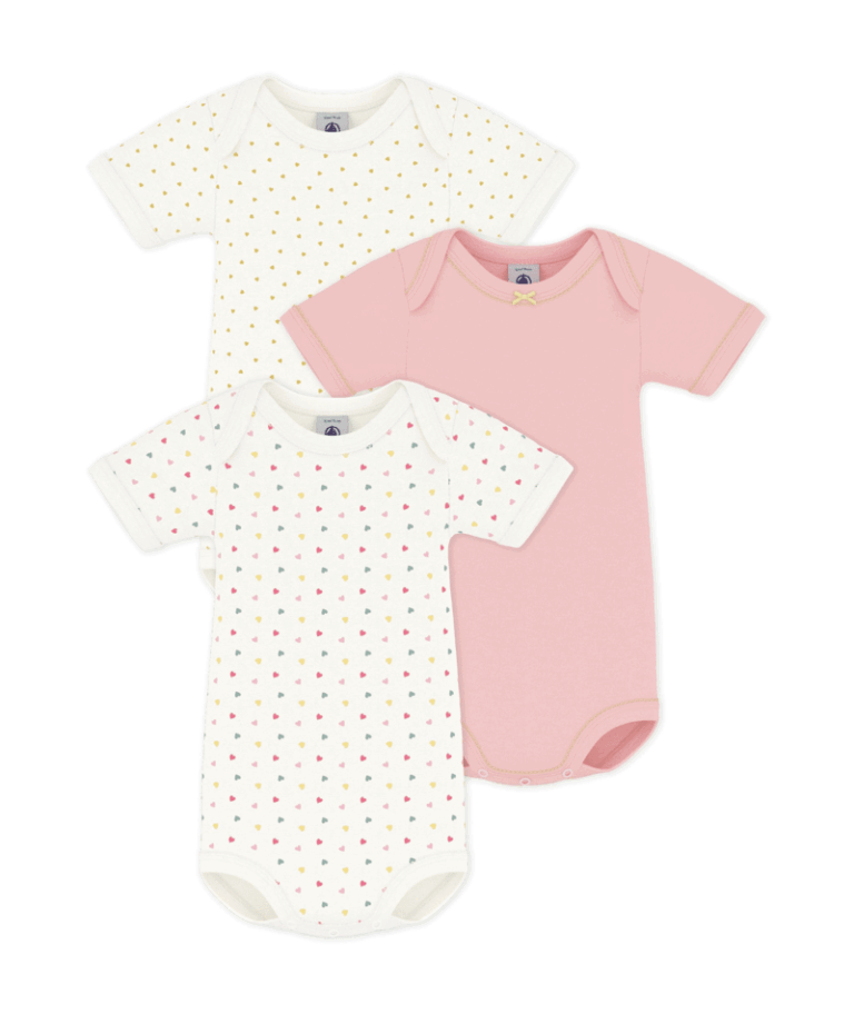 Set van 3 katoenen body’s Korte Mouwen - Mini Hartjesprint - Petit Bateau
