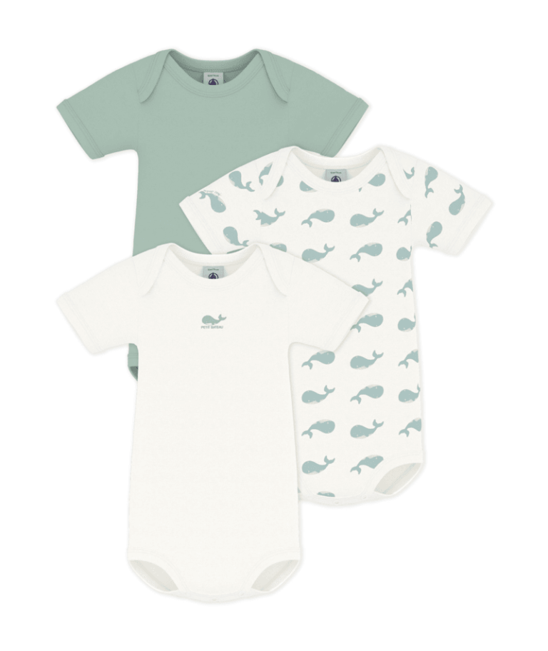Set van 3 katoenen body’s Korte Mouwen - Walvisprint - Petit Bateau