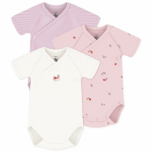 Set van 3 overslagbody’s Korte Mouwen - Aardbeitjes - Petit Bateau