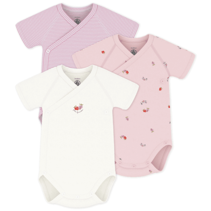 Set van 3 overslagbody’s Korte Mouwen - Aardbeitjes - Petit Bateau Set van 3 overslagbody’s Korte Mouwen - Aardbeitjes - Petit Bateau