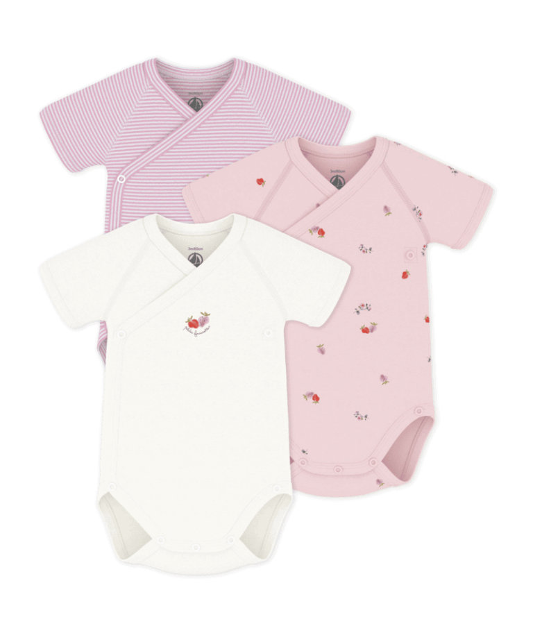 Set van 3 overslagbody’s Korte Mouwen - Aardbeitjes - Petit Bateau