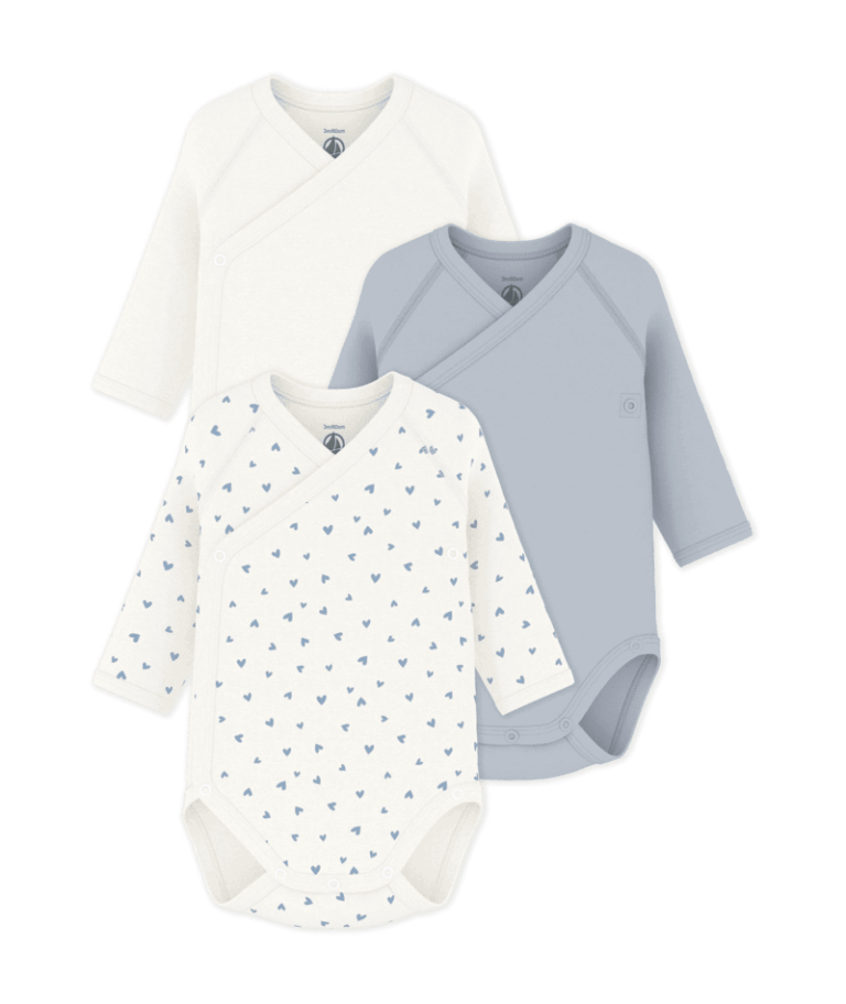 Set van 3 overslagbody’s Lange Mouwen - Blauw - Petit Bateau