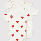 Set van 3 overslagbody's korte mouwen - Hartjes - Petit Bateau