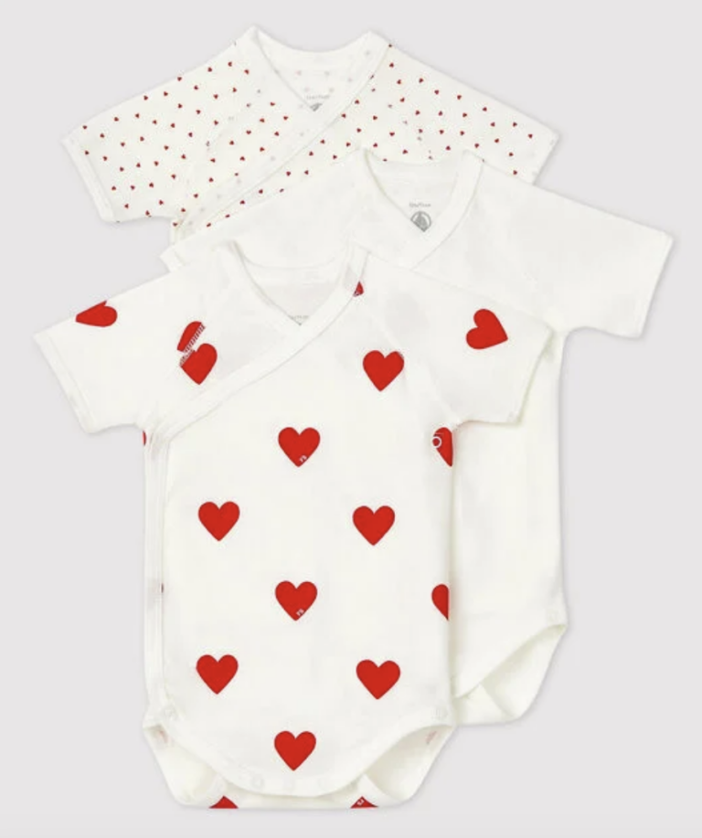 Set van 3 overslagbody's korte mouwen - Hartjes - Petit Bateau