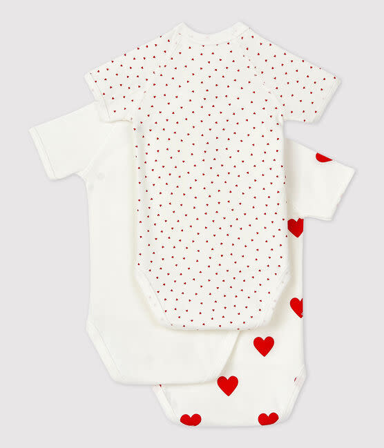 Set van 3 overslagbody's korte mouwen - Hartjes - Petit Bateau Set van 3 overslagbody's korte mouwen - Hartjes - Petit Bateau