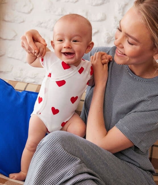Set van 3 overslagbody's korte mouwen - Hartjes - Petit Bateau Set van 3 overslagbody's korte mouwen - Hartjes - Petit Bateau