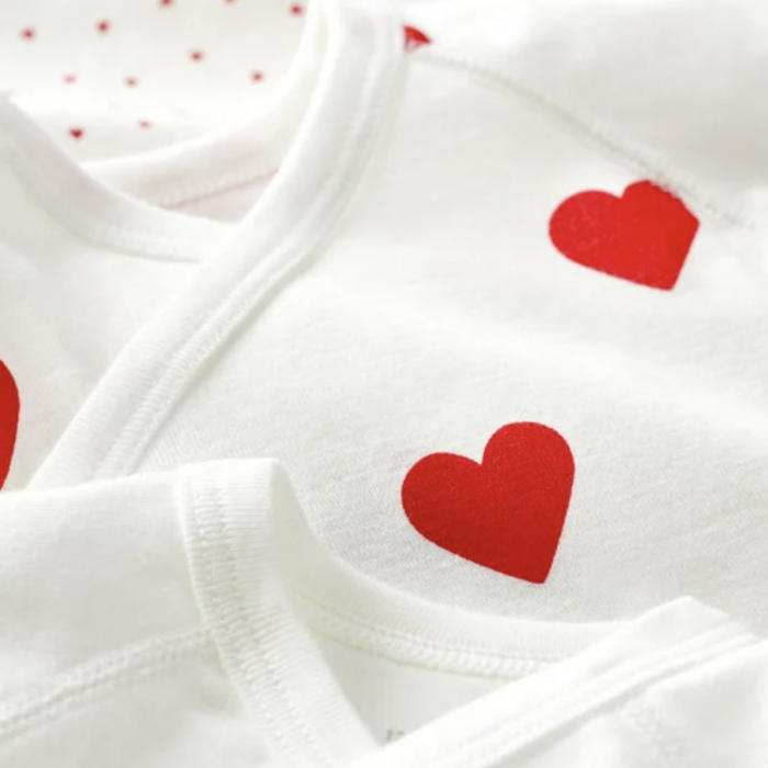 Set van 3 overslagbody's korte mouwen - Hartjes - Petit Bateau Set van 3 overslagbody's korte mouwen - Hartjes - Petit Bateau