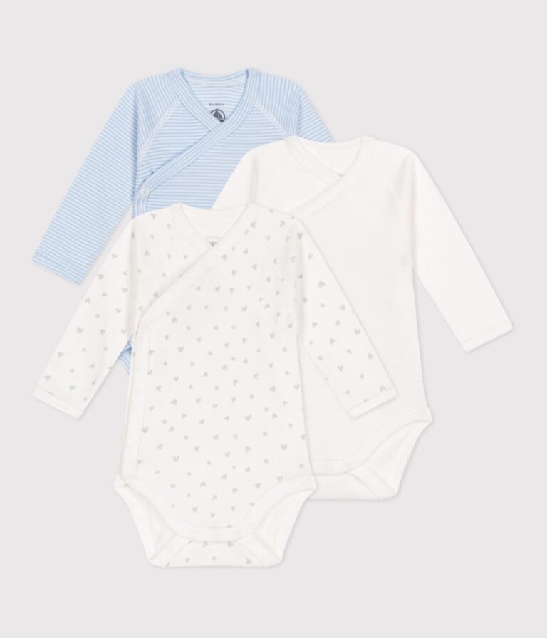 Set van 3 overslagbody's lange mouwen - Blue Hearts - Petit Bateau